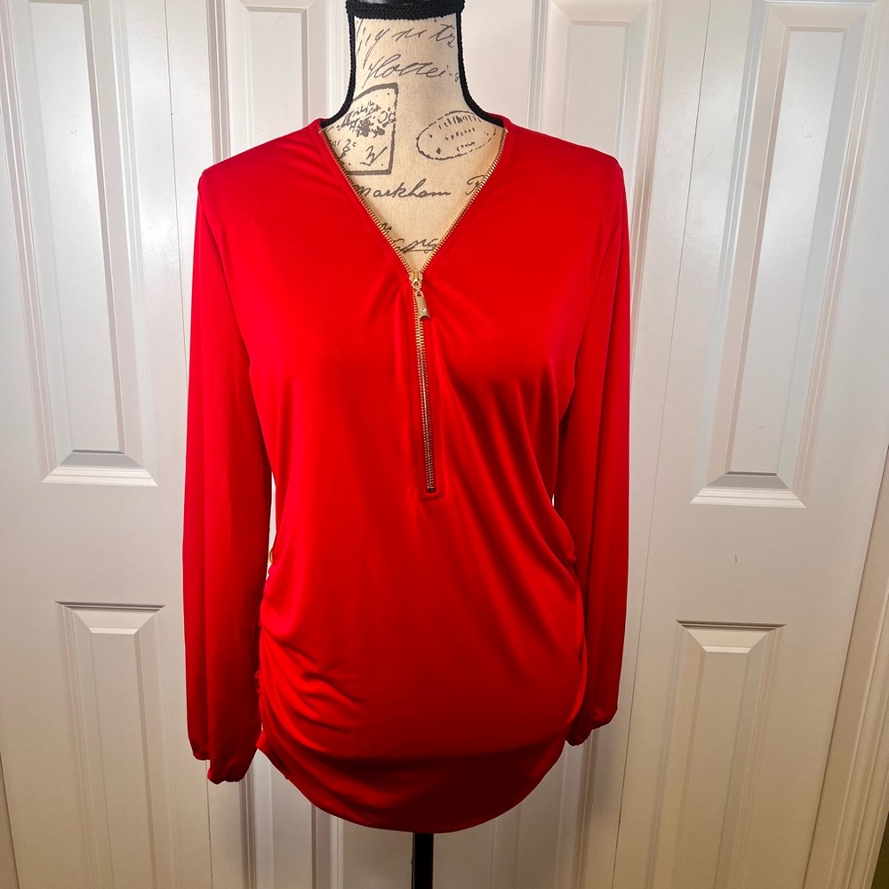 JM Collection Red Top with Zipper Detail